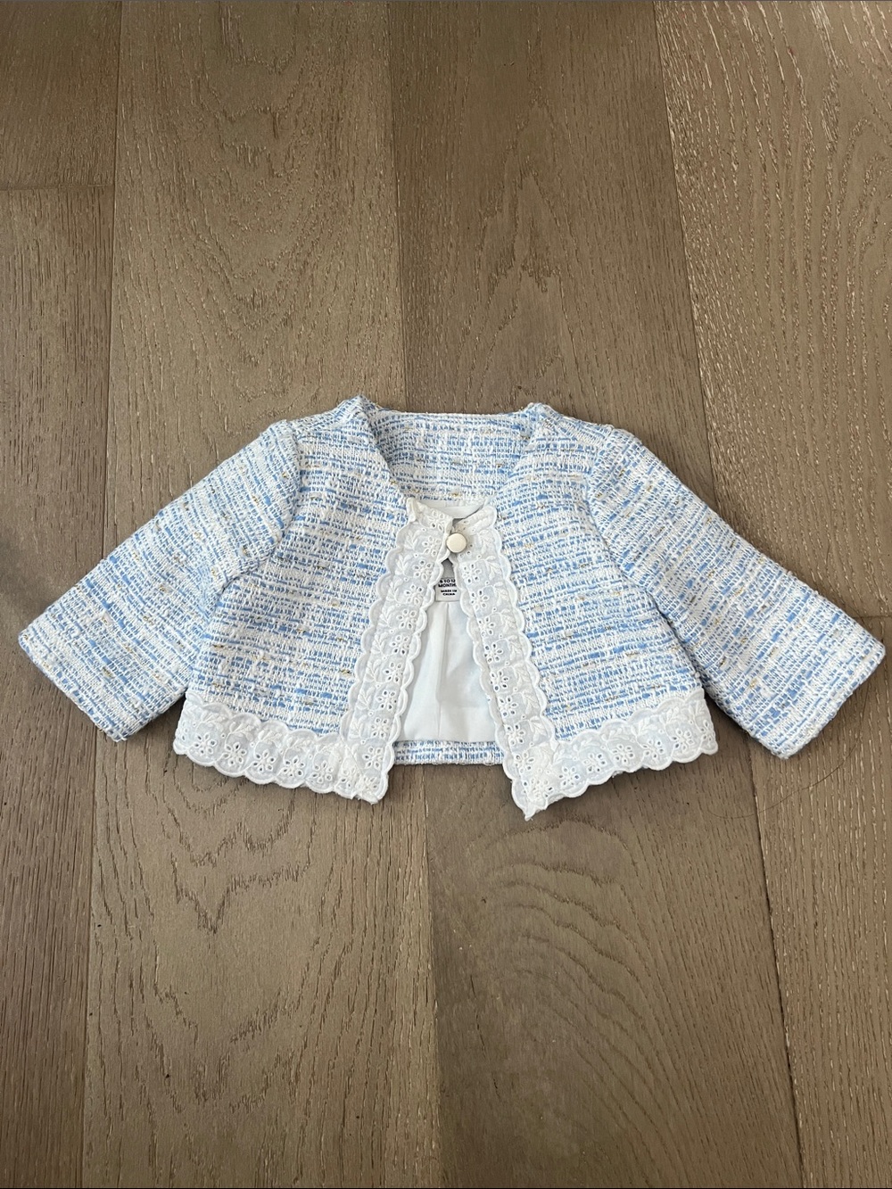 Janie and Jack Blue & White Tweed Lace-Trim Jacket